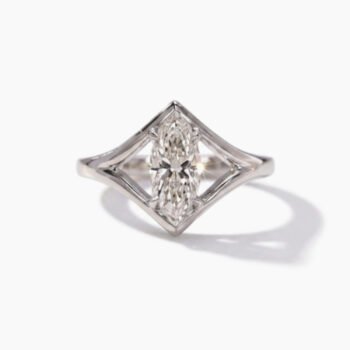 1.0-3.0Ct IGI Certified Marquise Cut Lab Grown Diamond Geometric Frame Solitaire Ring, 14K White Gold, F Color VS1 Clarity Unique Bridal Ring