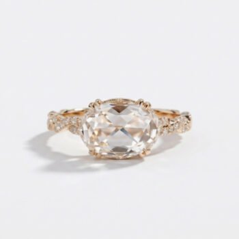 Oval Rose Cut Diamond Ring | IGI Certified 1-2 CT GH/VS Rose Cut Engagement Ring | 10K 14K 18K Gold Twisted Pave Band | Vintage Halo Ring