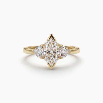 1.69Ct IGI Certified Dutch Marquise Cut Lab Grown Diamond Three Stone Ring, 14K Gold, F Color VS Clarity, Trillion Cut Side Stones Unique Bridal Ring