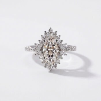 1.0-2.0Ct IGI Certified Marquise Cut Lab Grown Diamond Vintage Cluster Halo Ring, 10K 14K 18K Gold/Silver, F Color VS Clarity Art Deco Bridal Ring