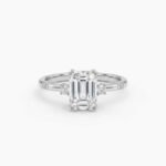 1.0-3.0Ct IGI Certified Emerald Cut Lab Grown Diamond Three Stone Engagement Ring, 14K White Gold, F Color VS1 Clarity Round Side Stones Classic Bridal Ring