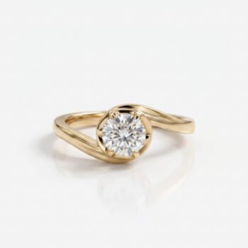 1.0-2.0Ct IGI Certified Round Cut Lab Grown Diamond Bypass Swirl Solitaire Ring, 10K  Gold, F Color VS1 Clarity Unique Bridal Ring