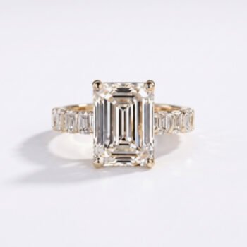 5.0-10.0Ct IGI Certified Emerald Cut Lab Grown Diamond Engagement Ring, 14K Gold Emerald Cut Side Stones, F Color VS1 Clarity Statement Bridal Ring