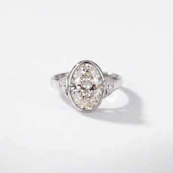 5.0-8.0Ct IGI Certified Oval Cut Lab Grown Diamond Bezel Set Engagement Ring, 14K White Gold, F Color VS1 Clarity Half Moon Side Stones Statement Ring