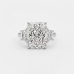 10-12Ct IGI Certified Radiant Cut Lab Grown Diamond Three Stone Engagement Ring, 14K White Gold, F Color VS1 Clarity Trapezoid Side Stones Luxury Ring