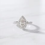 1.0-2.0Ct IGI Certified Pear Cut Lab Grown Diamond Halo Engagement Ring, 14K White Gold, F Color VS1 Clarity Round Pave Band Classic Bridal Ring