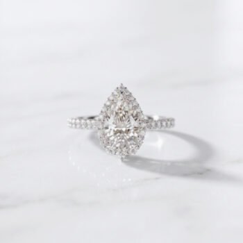 1.0-2.0Ct IGI Certified Pear Cut Lab Grown Diamond Halo Engagement Ring, 14K White Gold, F Color VS1 Clarity Round Pave Band Classic Bridal Ring