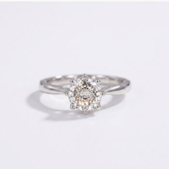 1.0-2.0Ct Certified Portuguese Cut Lab Grown Diamond Solitaire Ring, 14K White Gold, F Color VS Clarity Crown Prong Vintage Bridal Ring