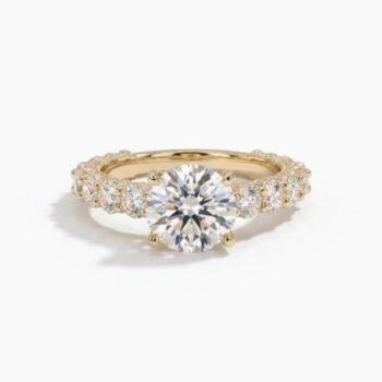 1.0-3.0Ct IGI Certified Round Cut Lab Grown Diamond Vintage Milgrain Engagement Ring, 14K Gold Graduated Side Stones, F Color VS1 Clarity Antique Bridal Ring