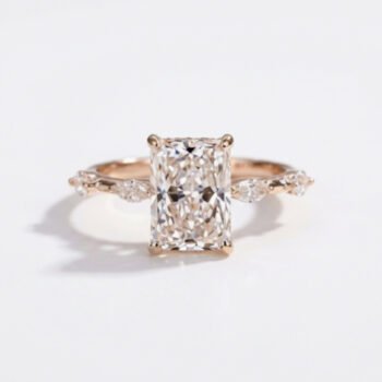1.0-3.0Ct IGI Certified Radiant Cut Lab Grown Diamond Nature Inspired Ring, 14K Rose Gold Marquise Accent Ring, F Color VS1 Clarity Unique Bridal Ring