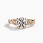 1.0-2.0Ct IGI Certified Round Cut Lab Grown Diamond Nature Inspired Twist Ring, 10K Yellow Gold Leaf Detail Ring, F Color VS Clarity Vintage Bridal Ring
