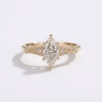 1.0-3.0Ct IGI Certified Marquise Cut Lab Grown Diamond Vintage Art Deco Ring, 14K Yellow Gold Milgrain Kite Detail Ring, F Color VS1 Clarity Antique Bridal Ring