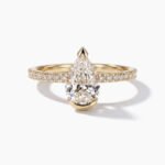1.0-2.0Ct IGI Certified Pear Cut Lab Grown Diamond Solitaire Ring, 14K Yellow Gold Pave Band, F Color VS1 Clarity Classic Bridal Ring