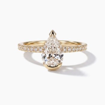 1.0-2.0Ct IGI Certified Pear Cut Lab Grown Diamond Solitaire Ring, 14K Yellow Gold Pave Band, F Color VS1 Clarity Classic Bridal Ring
