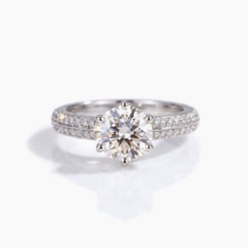 1.0-2.0Ct IGI Certified Round Cut Lab Grown Diamond Double Row Pave Ring, 14K White Gold Knife Edge Band, EF Color VS Clarity Classic Bridal Ring