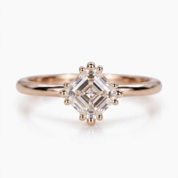 1.0-2.0Ct IGI Certified Asscher Cut Lab Grown Diamond Solitaire Ring, 14K Yellow Gold Beaded Prong Ring, E Color VS1 Clarity Vintage Bridal Ring