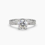 1.0-3.0Ct IGI Certified Round Cut Lab Grown Diamond Solitaire Ring, 14K White Gold Pave Band, F Color VS Clarity Classic Bridal Ring