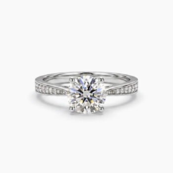 1.0-3.0Ct IGI Certified Round Cut Lab Grown Diamond Solitaire Ring, 14K White Gold Pave Band, F Color VS Clarity Classic Bridal Ring