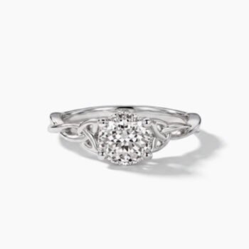 1.0-3.0Ct Certified Portuguese Cut Lab Grown Diamond Celtic Knot Ring, 14K White Gold Solitaire Ring, F Color VS1 Clarity Unique Bridal Ring