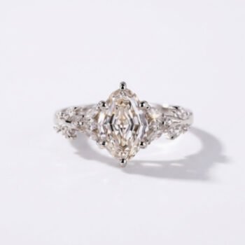 2.04Ct Certified Oval Step Cut Lab Grown Diamond Nature Inspired Ring, 14K White Gold Marquise Leaf Accent Ring, H Color VS1 Clarity Unique Bridal Ring