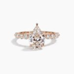 1.69Ct Certified Spear Cut Lab Grown Diamond Solitaire Ring, 14K Rose Gold Round Shared Prong Band, F Color VS1 Clarity Unique Bridal Ring