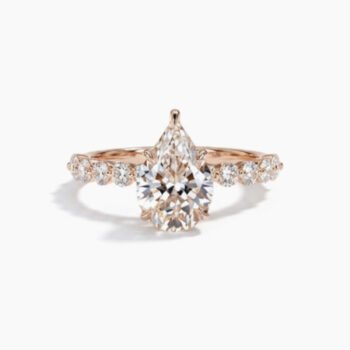 1.69Ct Certified Spear Cut Lab Grown Diamond Solitaire Ring, 14K Rose Gold Round Shared Prong Band, F Color VS1 Clarity Unique Bridal Ring