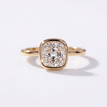 1.0-2.0Ct IGI Certified Cushion Cut Lab Grown Diamond Bezel Set Solitaire Ring, 14K Yellow Gold Minimalist Ring, F Color VS Clarity Modern Bridal Ring